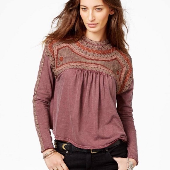 Free People Tops - Free People Snow Bunny Embroidered Long Sleeve Top